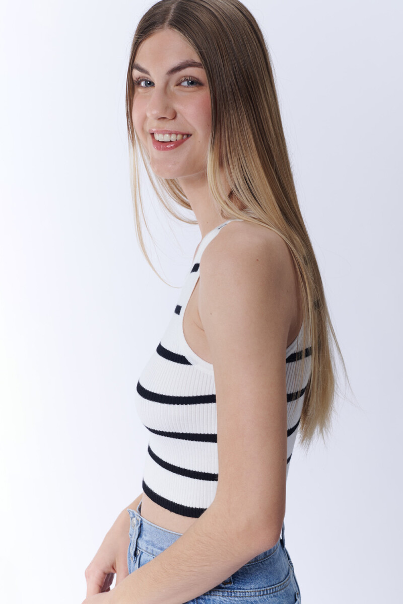 Top punto rib Blanco Y Negro