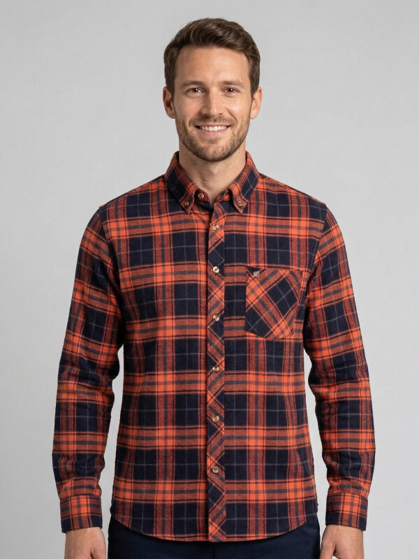 CAMISA DE VIYELA ESCOCESA AZUL/NARANJA CAMISA DE VIYELA ESCOCESA AZUL/NARANJA