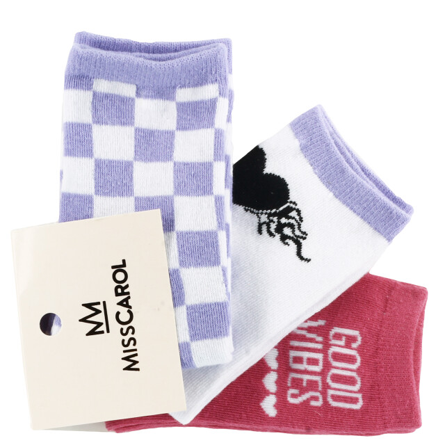 Medias de Mujer Miss Carol MEDIA VIBES PACK X3 Cuadros / Blanco / Rosado