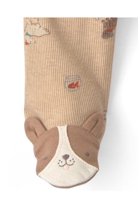 Pijama una pieza de algodón, con pie, marrón, diseño perros Pijama una pieza de algodón, con pie, marrón, diseño perros