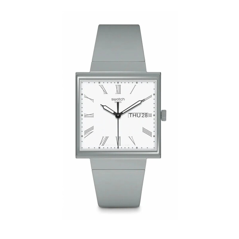 Reloj Swatch SO34M700 "What If…Gray?" unisex, con caja cuadrada de biocerámica Reloj Swatch So34m700 "what If…gray?" Unisex, Con Caja Cuadrada De Biocerámica