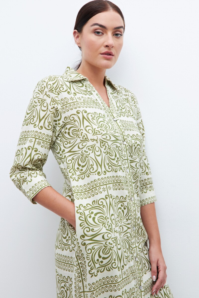 Vestido camisero estampa bicolor pistacho