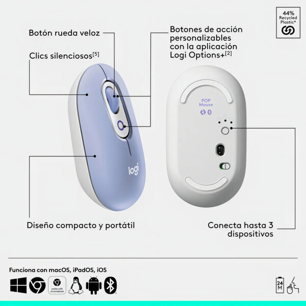 Combo Ligitech Teclado Mouse Pop Icon Blutooth VIOLETA