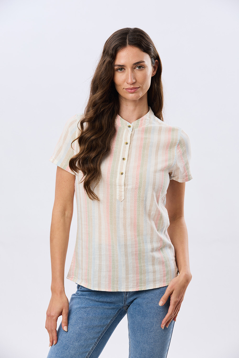 CAMISA RAYADA DE LINO Rosa