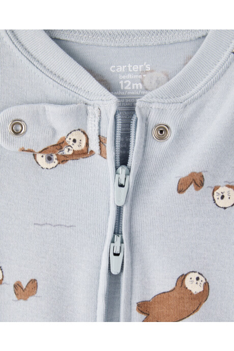 Pijama una pieza de algodón, con pie, gris, diseño nutrias Sin color