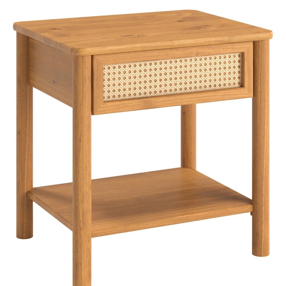 MESA DE LUZ MADERA MACIZA RATAN 2 CAJÓN DORMITORIO MESA DE LUZ MADERA MACIZA RATAN 2 CAJÓN DORMITORIO