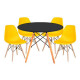 Juego de comedor Con Mesa Circular de 80cm + 4 Sillas Eames Amarillo/Negro