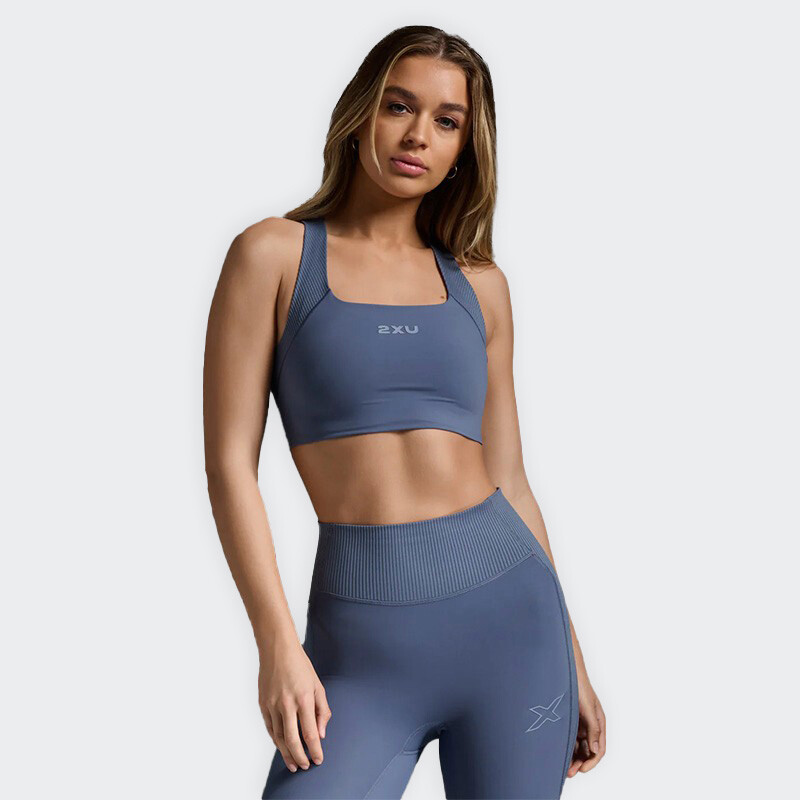 Top 2XU Ribbed Longline Low Impact Azul