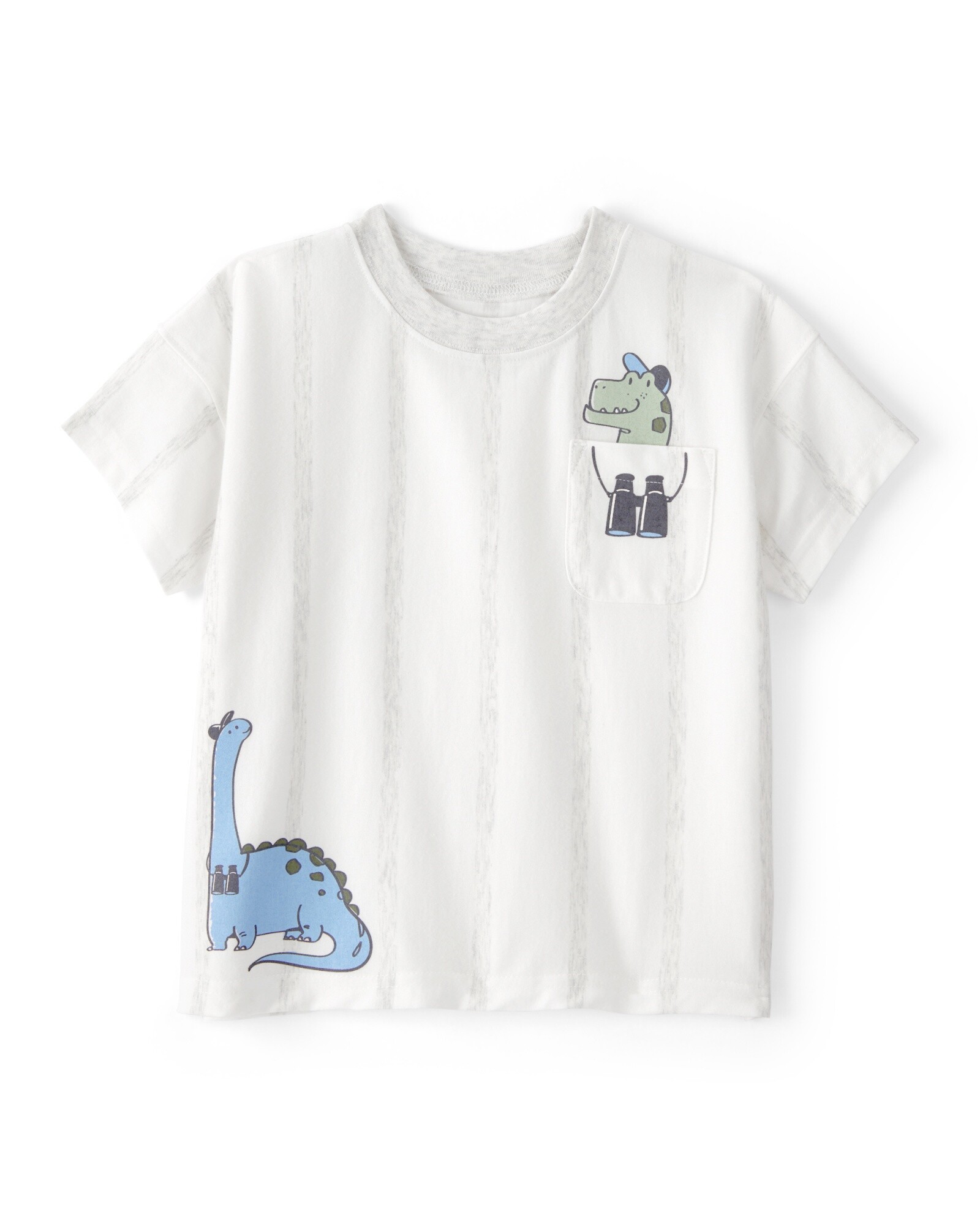 Remera de algodón, manga corta, blanca, estampa dinos Sin color