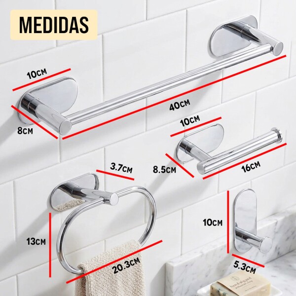 Set Accesorios De Baño Rollo Toalla Percha Juego 4 Piezas Adhesivo Acero Inoxidable Imback Color Plateado Set Accesorios De Baño Rollo Toalla Percha Juego 4 Piezas Adhesivo Acero Inoxidable Imback Color Plateado