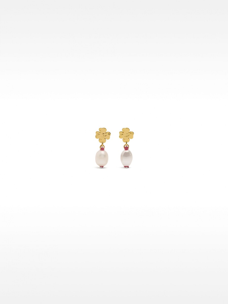 Pendientes De Trébol Con Perla De Agua Dulce - Plata De Ley 925 rojo