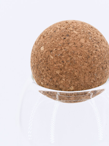 FRASCO DE VIDRIO CON TAPA DE CORCHO PLATEADO