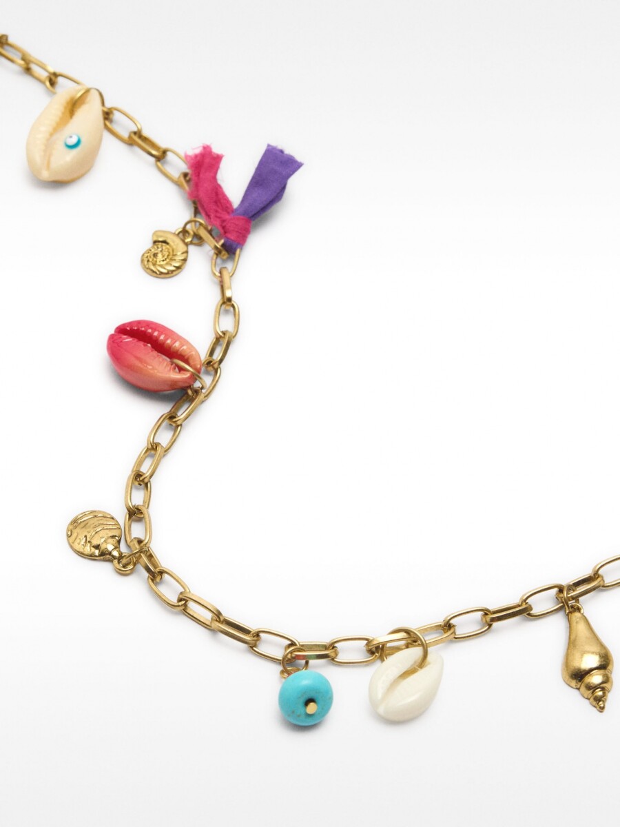 Collar Largo De Eslabones Con Conchas multicolor