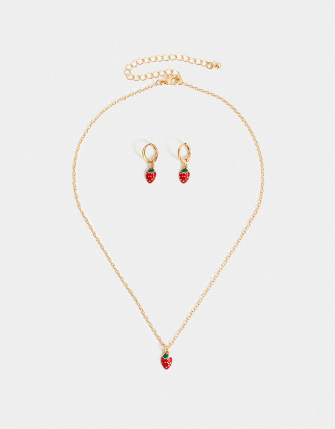 Bijouterie Set Frutas Set De Aros Argolla Y Collar Berry - Dorado