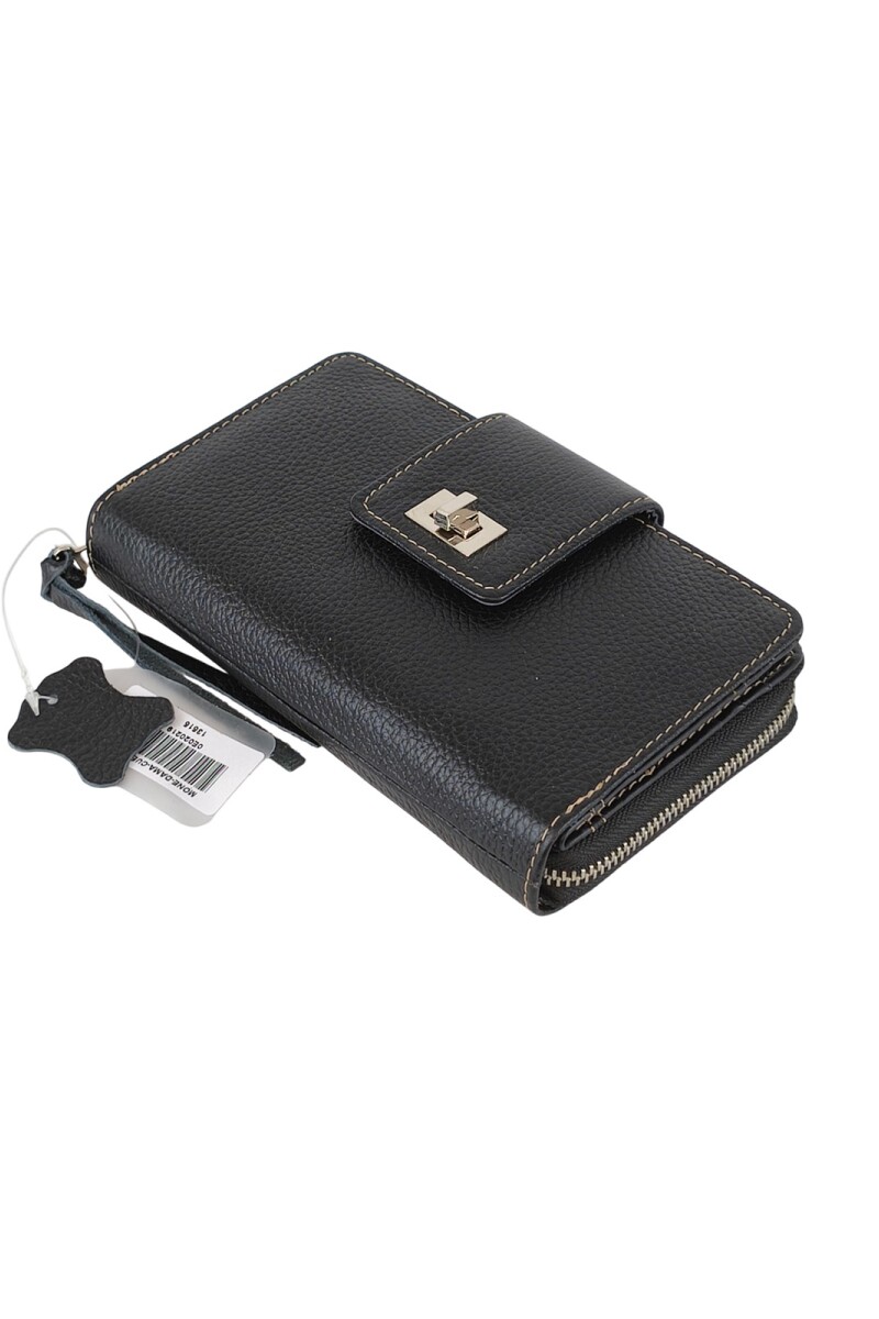 Monedero con tarjetero y cierre metálico Negro