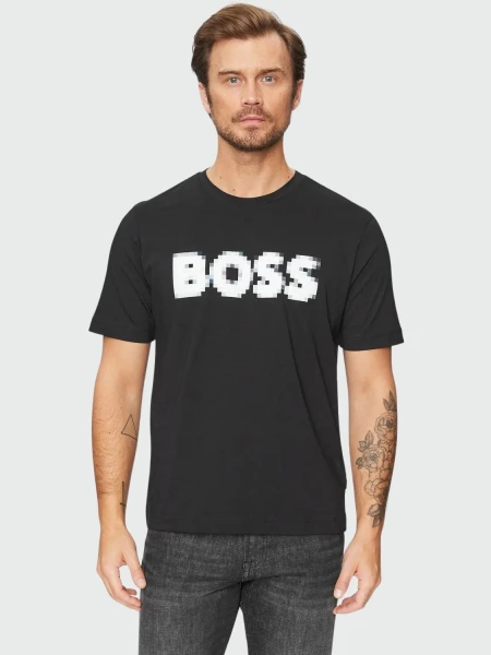 BOSS -Remera de algodón, TeDigitalLogo Negro Estampado