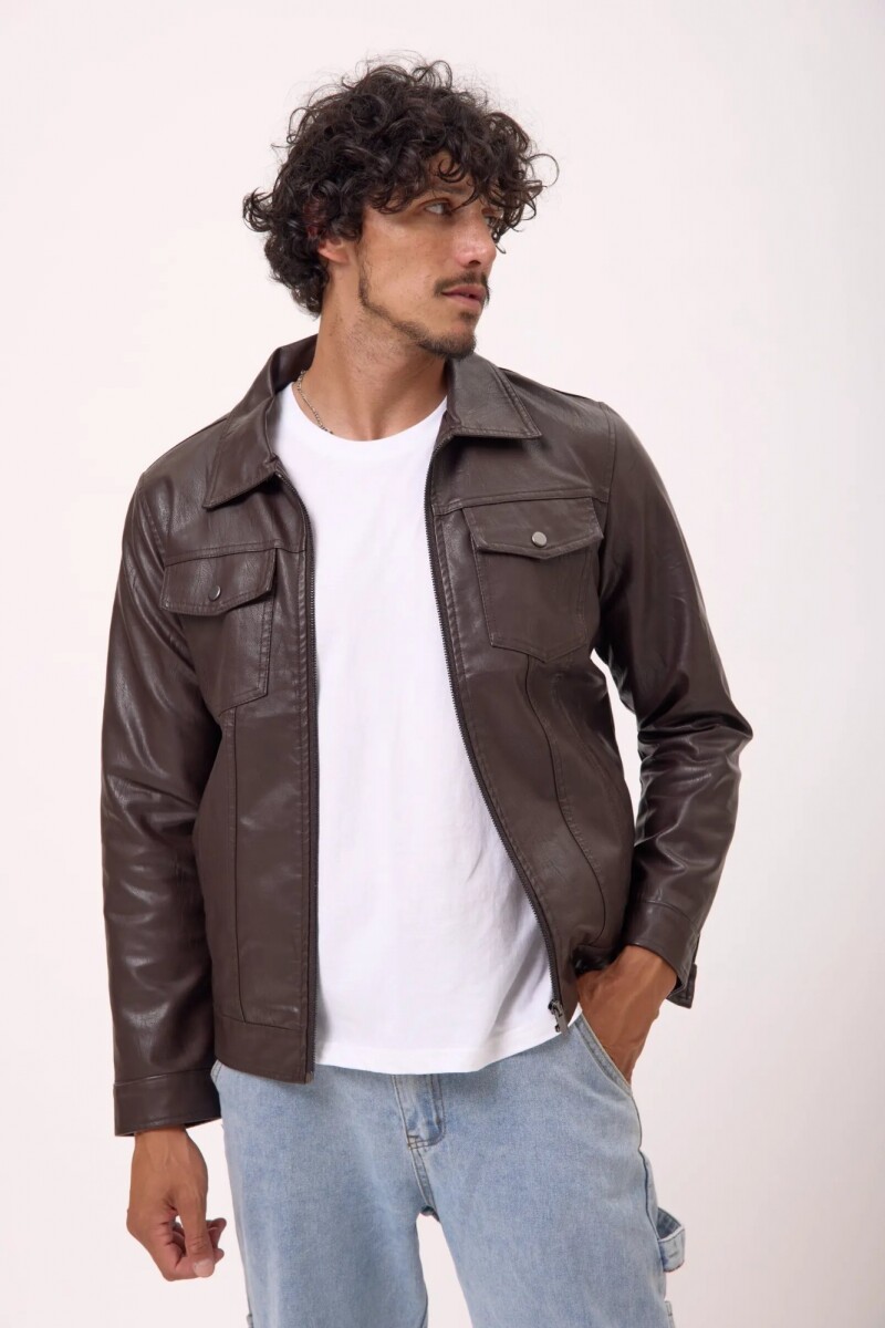 Campera Cuerina Buttonup Marrón