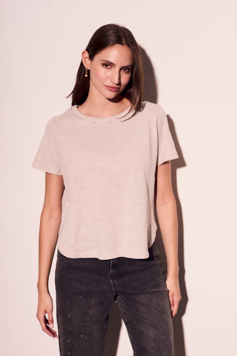 Remera Algodón Escote Metalizado Gris