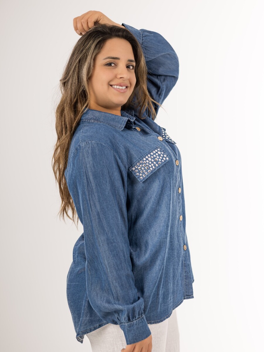 Camisa de jean tencel con brillo Camisa de jean tencel con brillo