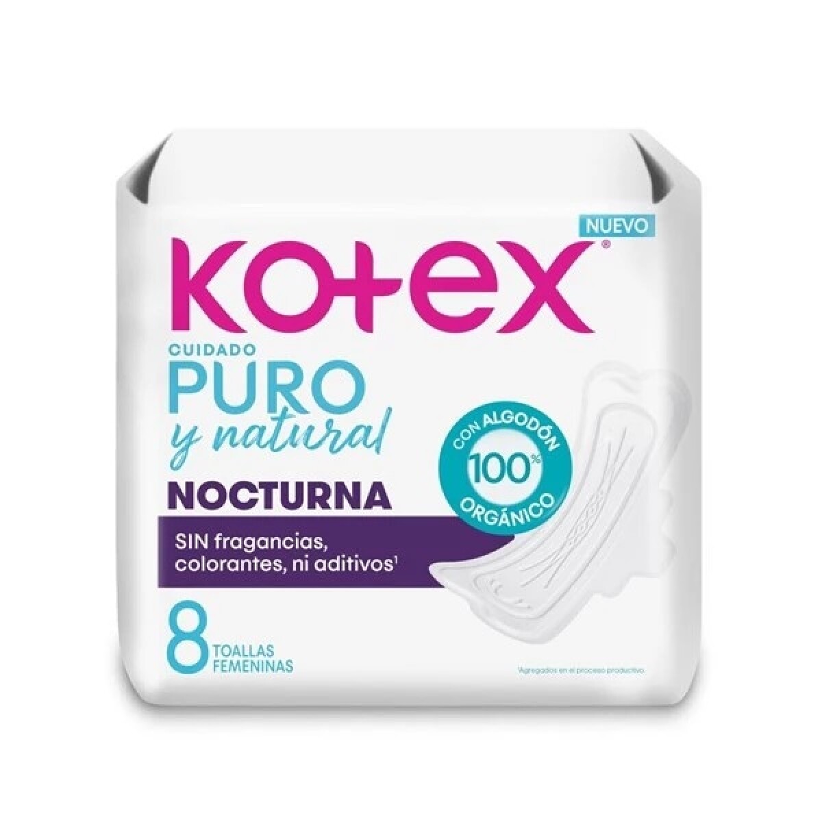 Toallitas Femeninas Kotex Pure Nocturna C/alas 8 Uds. 