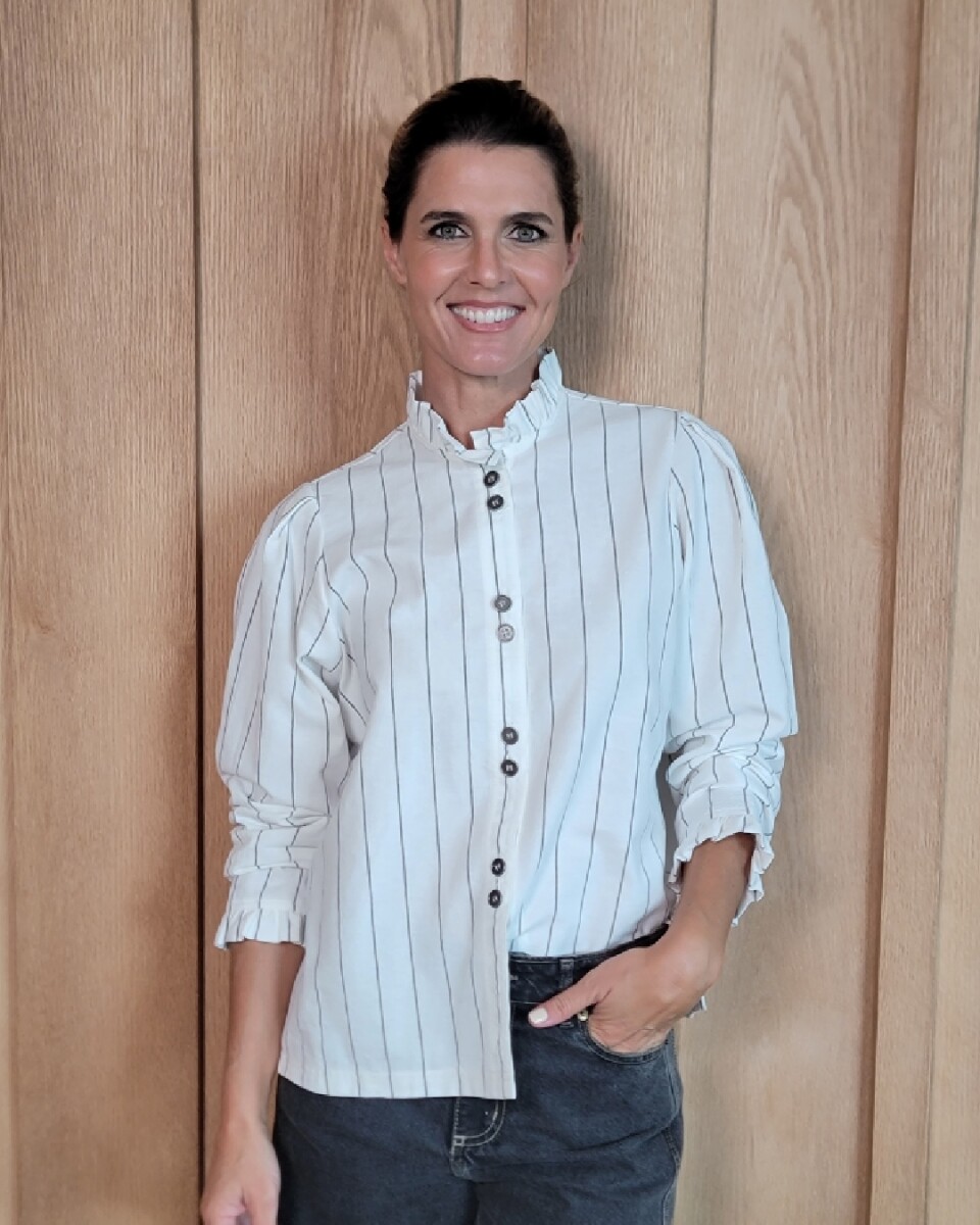 Camisa Mili - Lino Raya Crudo y gris 