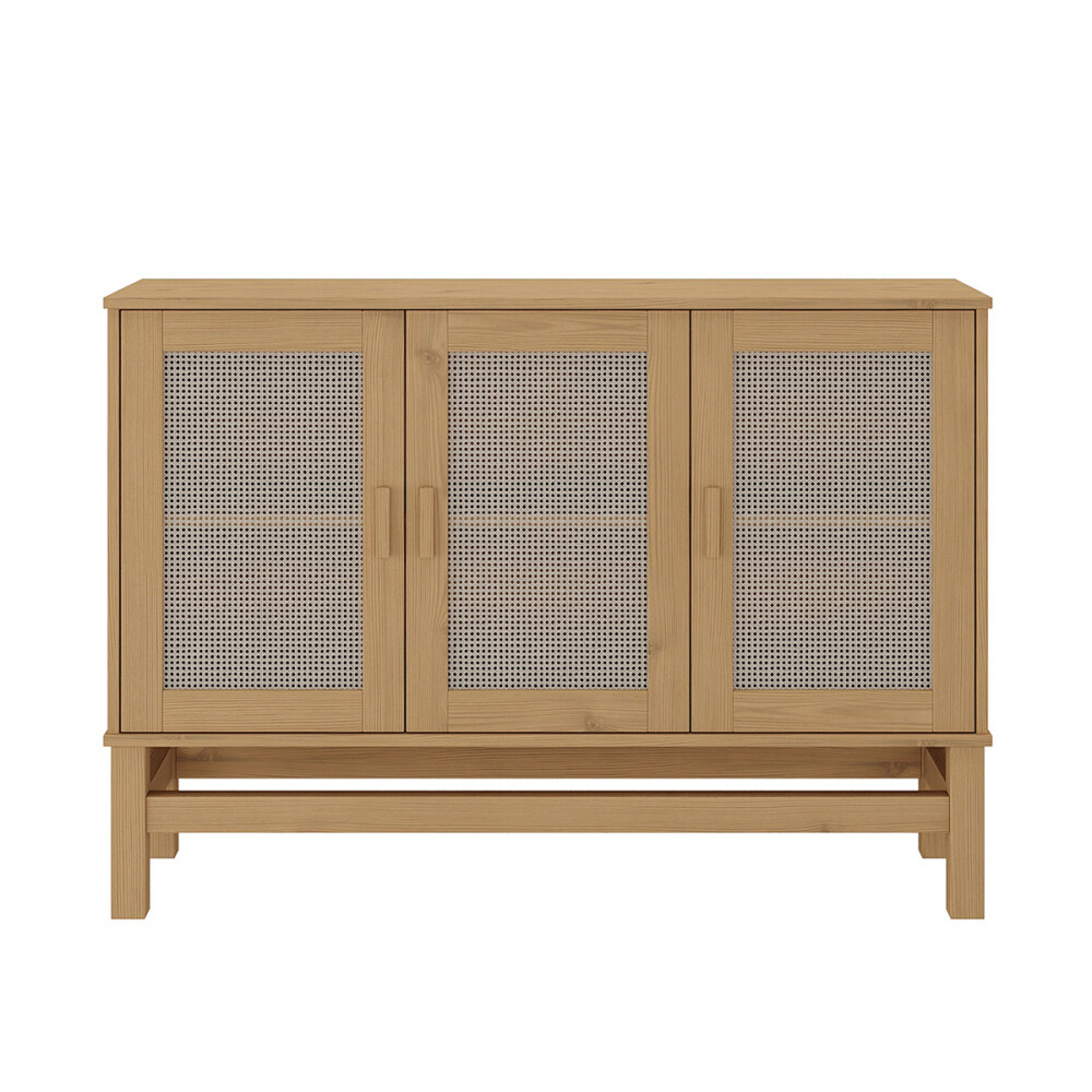 APARADOR BUFFET DE 3 PUERTAS EN MADERA MACIZA CON RATAN NATURAL APARADOR BUFFET DE 3 PUERTAS EN MADERA MACIZA CON RATAN NATURAL