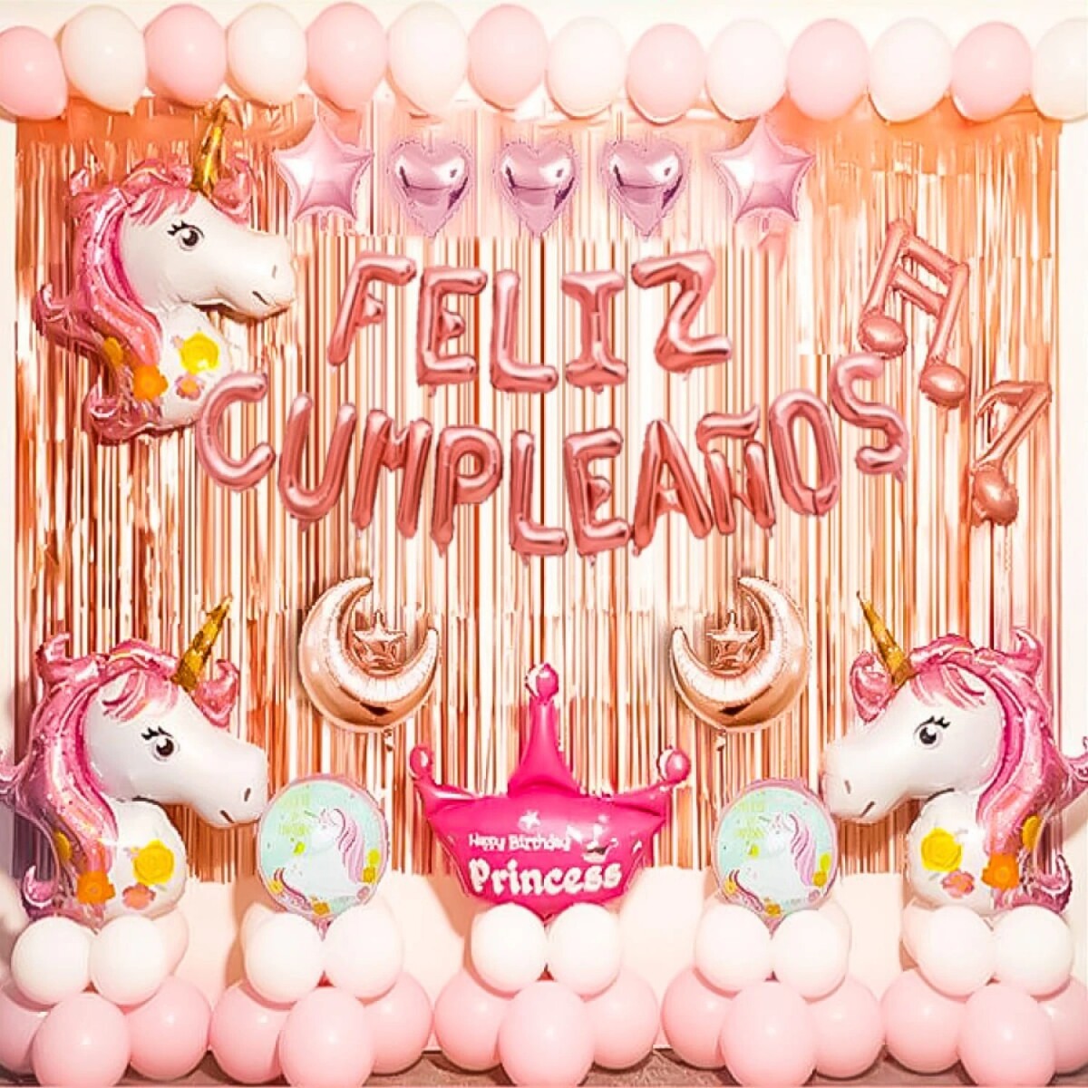 Set Globos N°14 Unicornio Feliz Cumpleaños 82 Pcs 