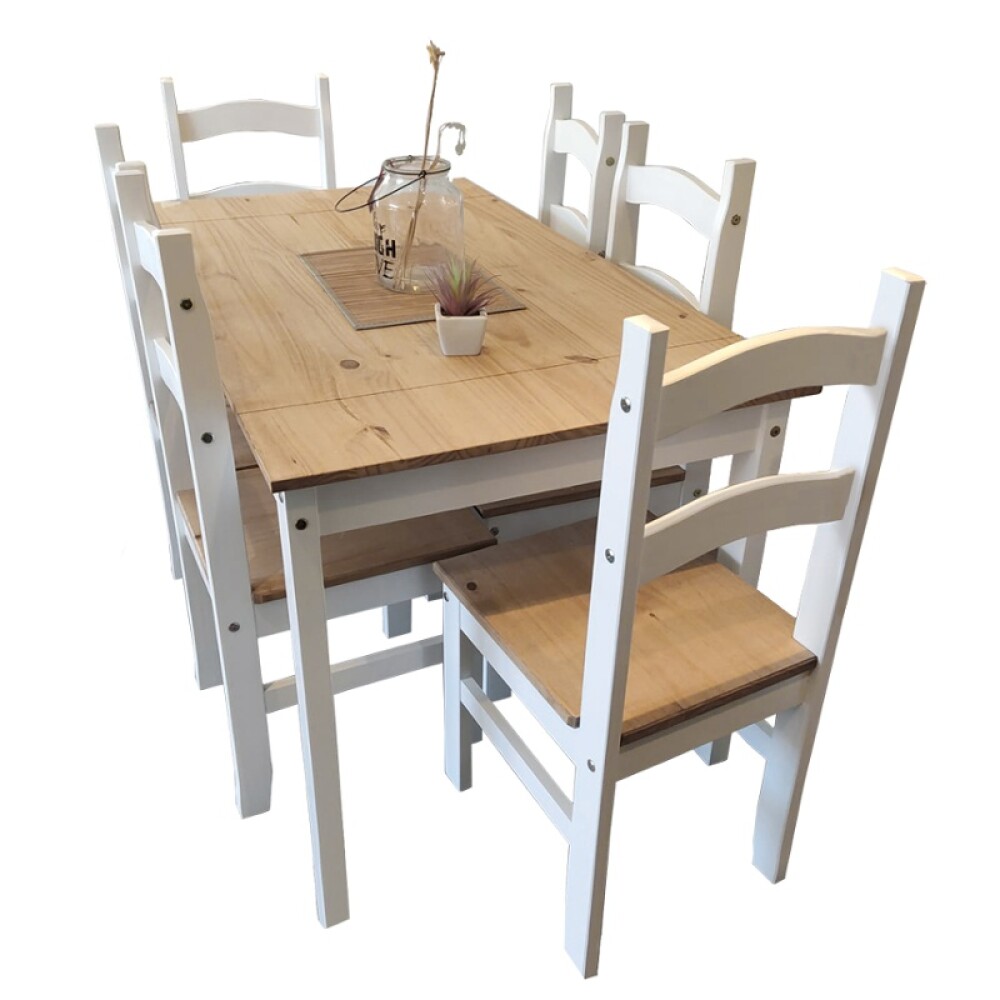 JUEGO DE COMEDOR 1 MESA + 6 SILLAS BLANCO/ NATURAL MODELO LUCIA Juego De Comedor 1 Mesa + 6 Sillas Blanco/ Natural Modelo Lucia