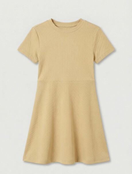 VESTIDO CORTO EN TELA ACANALADA LISO AMARILLO