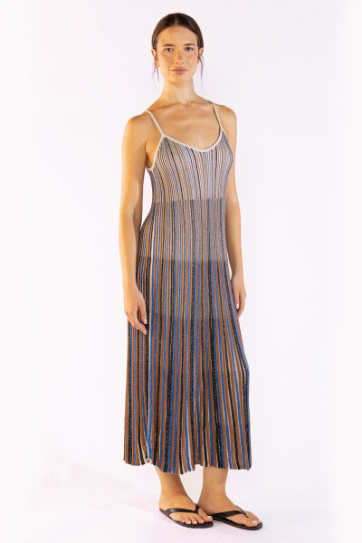 STRIPED LONG KNIT DRESS Blue
