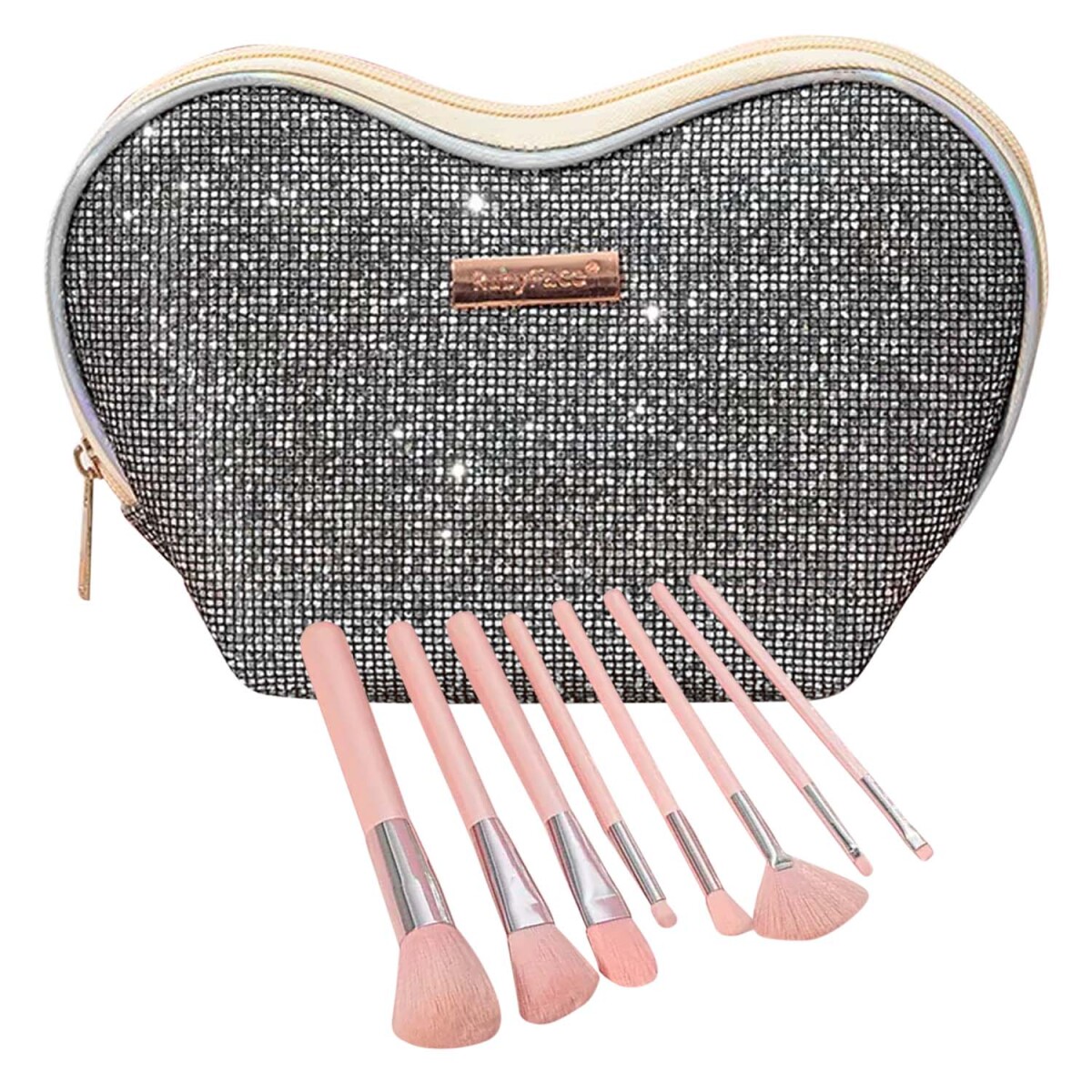 Set Completo cepillos para Maquillaje 8 Piezas con Estuche - Gris Oscuro 