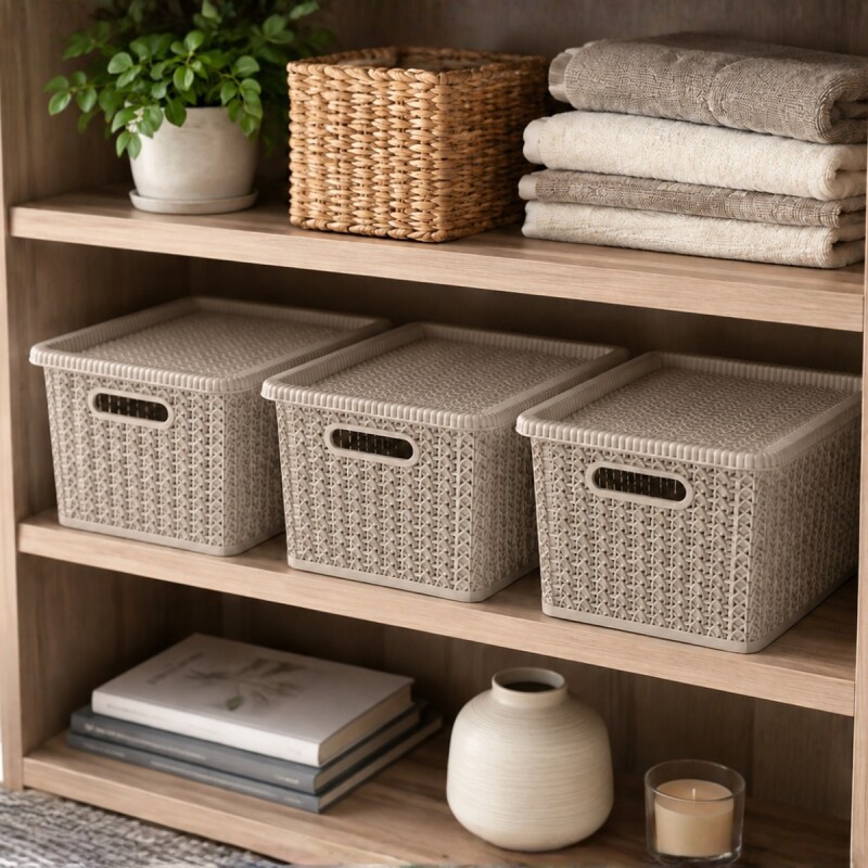 Set x3 caja organizadora simil ratán 5L CAPPUCCINO