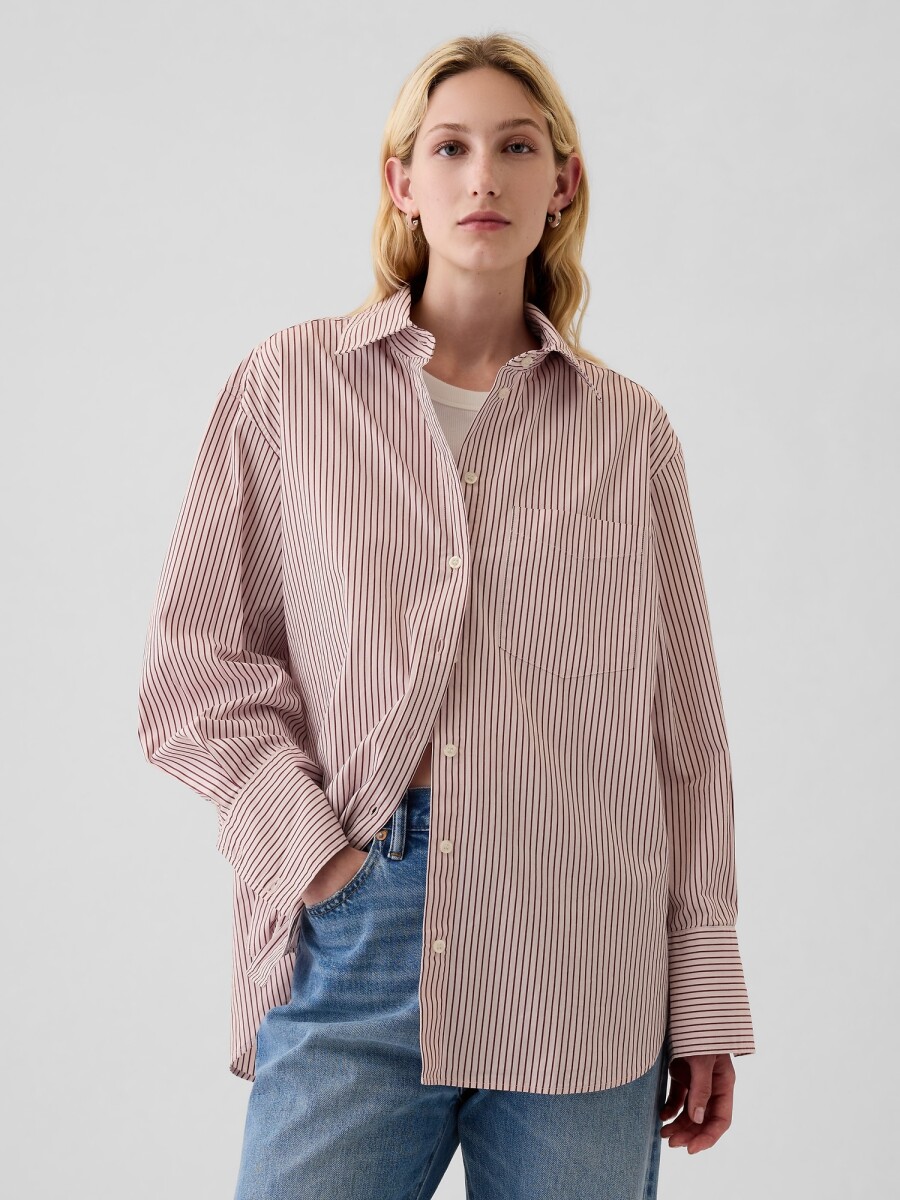 Camisa Big Shirt A Rayas Mujer - Red Pink Stripe 