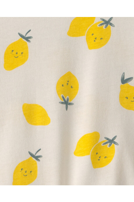 Remera de algodón, manga corta, color crema, diseño limones Sin color