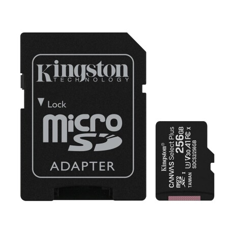 Tarjeta de Memoria micro SD 256GB Kingston CANVAS Plus Clase 10 + Adaptador Negro