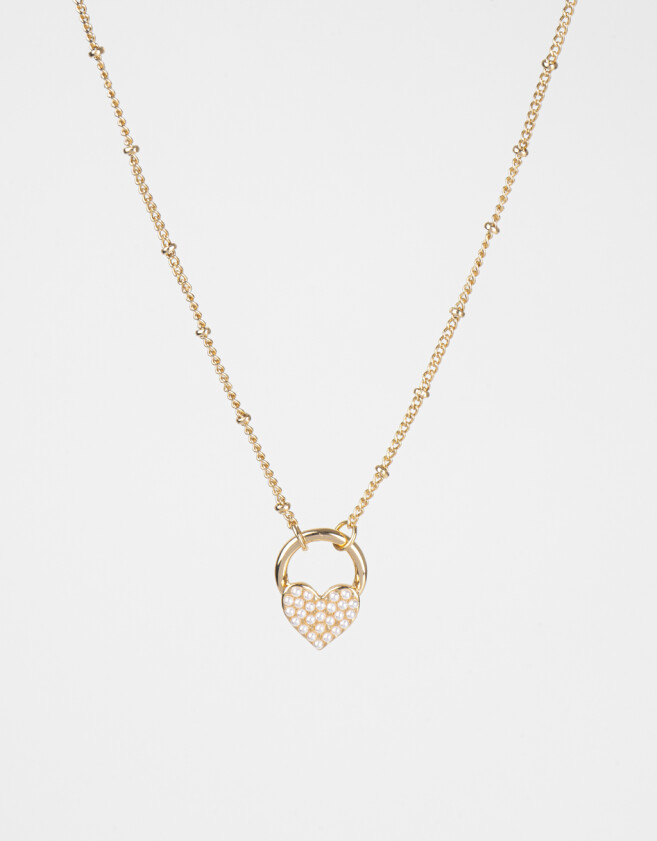 Cadena Corta con Dije Con perlas Collar Con Dije De Corazón - Dorado