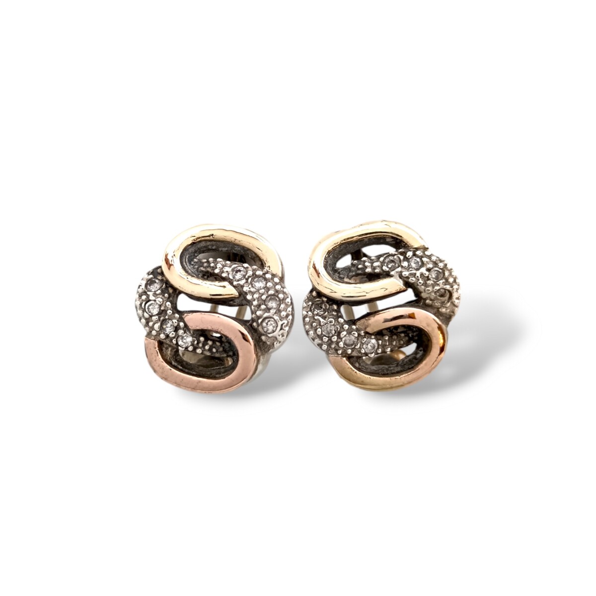 Caravanas Aro triple Zirconia-Plata y oro amarillo y rojo-Zirconia blanca-CA5111 - conpiedra 