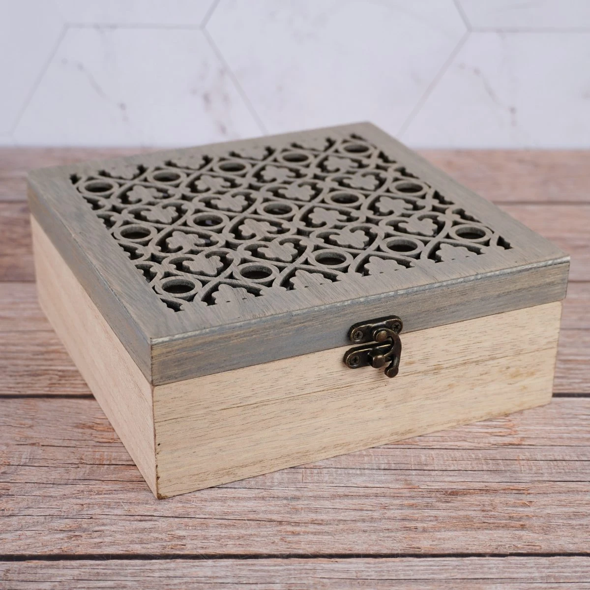 Caja de té de madera con 4 divisiones 