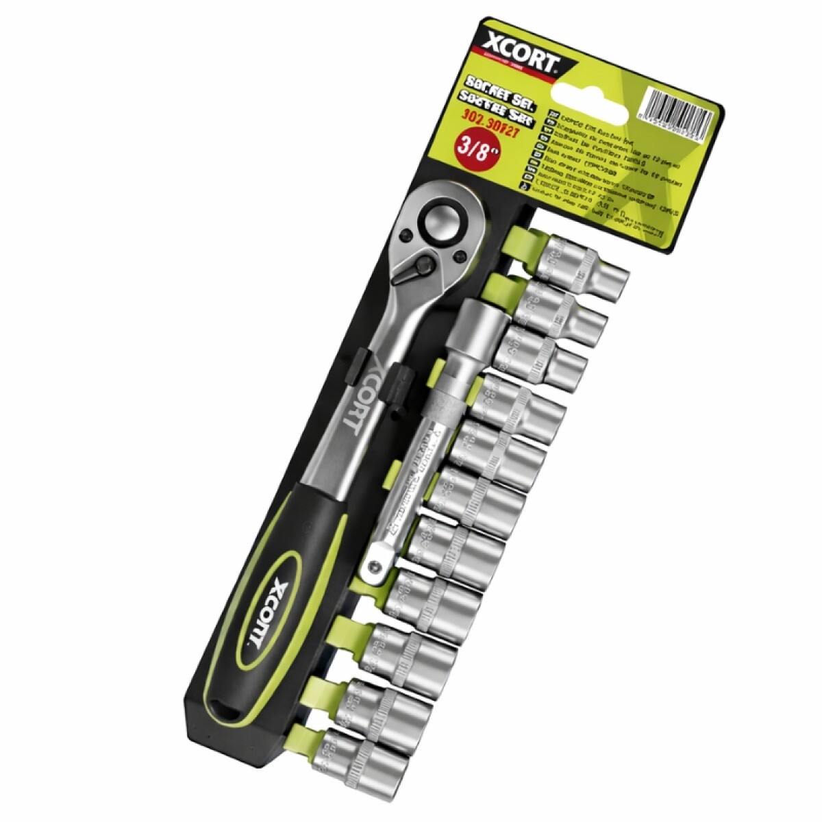 XCORT JUEGO 12 PIEZAS LLAVE CRIQUET 3/8 + EXTENSION CR-V 5PLG + 10 DADOS 10-24MM 