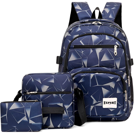 Set x3 Mochila Escuela Juvenil 18'' Expert Azul-Gris
