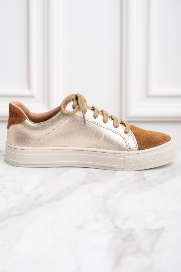 Zapatilla Combinada Cuero Oro Viejo