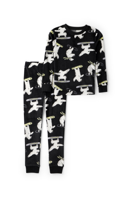Pijama dos piezas de micropolar, remera y pantalón, diseño oso polar Sin color