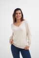 Sweater escote en V liso BEIGE