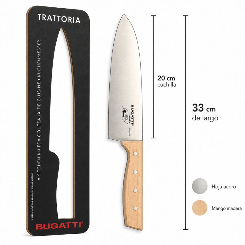 Cuchillo Chef Bugatti en Acero y Mango de Madera Cuchillo Chef Bugatti en Acero y Mango de Madera