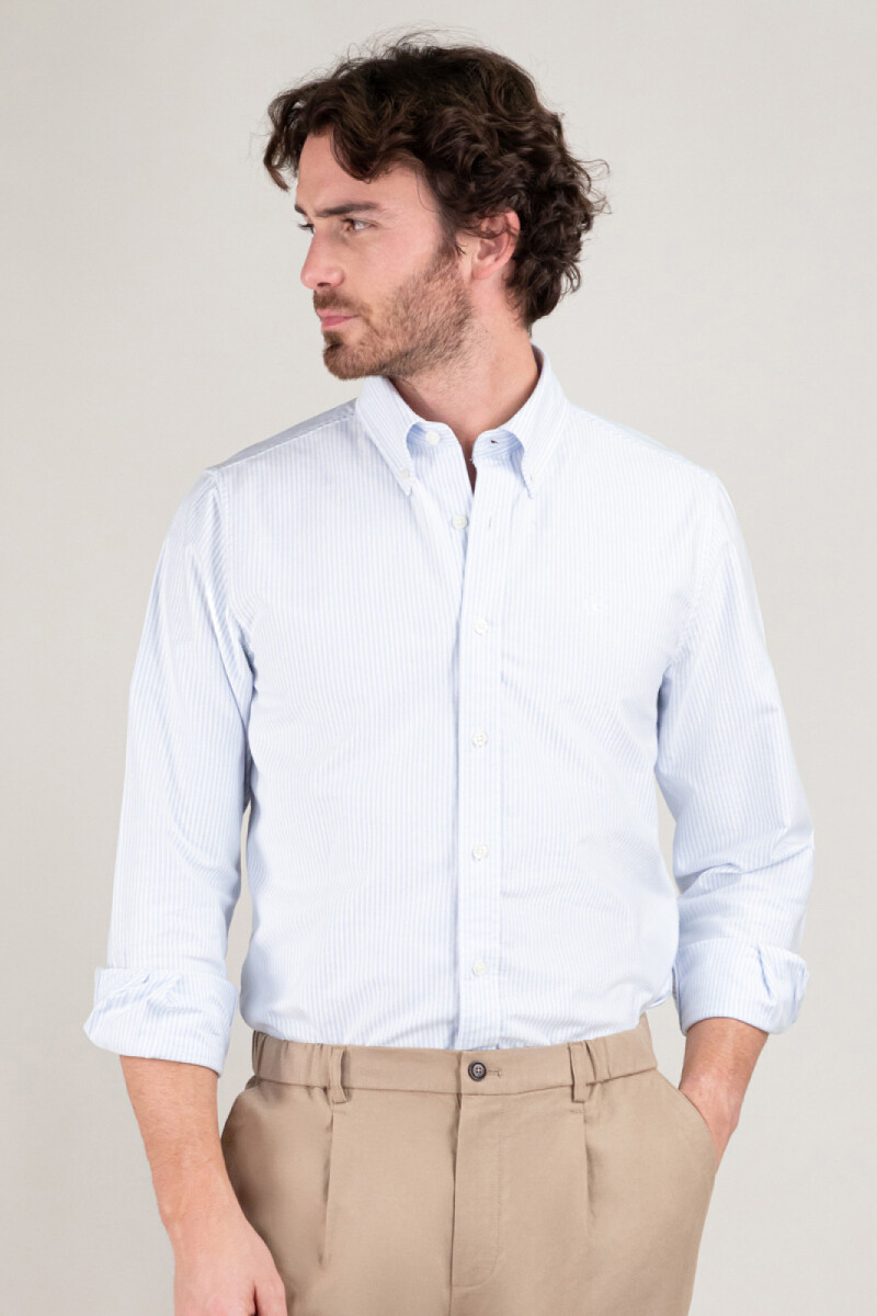 Camisa Oxford El Ganso Rayas Yale Celeste Blanco