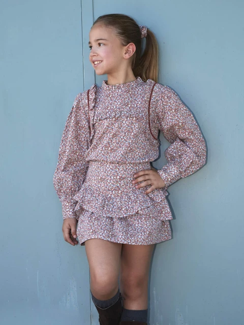 Blusa Estampado Florecitas Granate