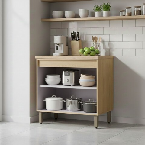 Bajo Mesada Linea Gloria 80 cm 2 Puertas y 1 Estante con Tapa - Castaño / Off White Bajo Mesada Linea Gloria 80 cm 2 Puertas y 1 Estante con Tapa - Castaño / Off White