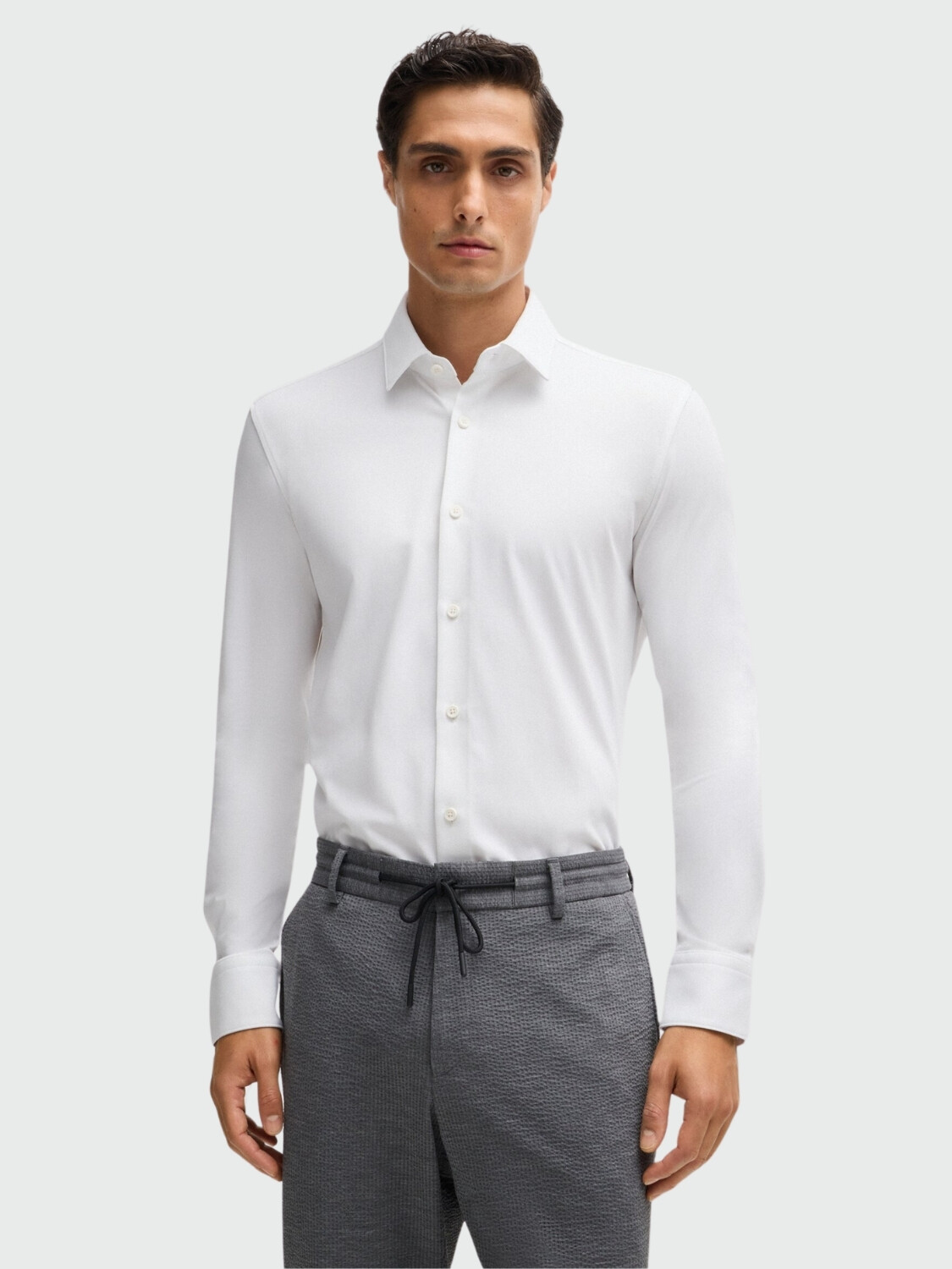 BOSS - Camisa manga larga slim fit, P-ROAN-KENT Blanco
