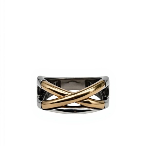 Anillo Cruzado - Plata y Oro- AN6007 sinpiedra