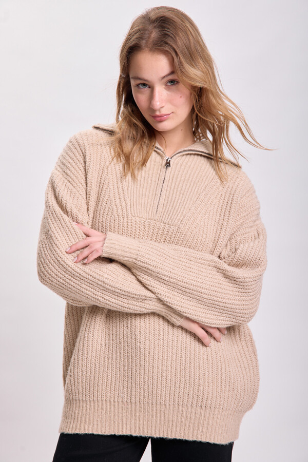 Buzo punto medio cierre Beige